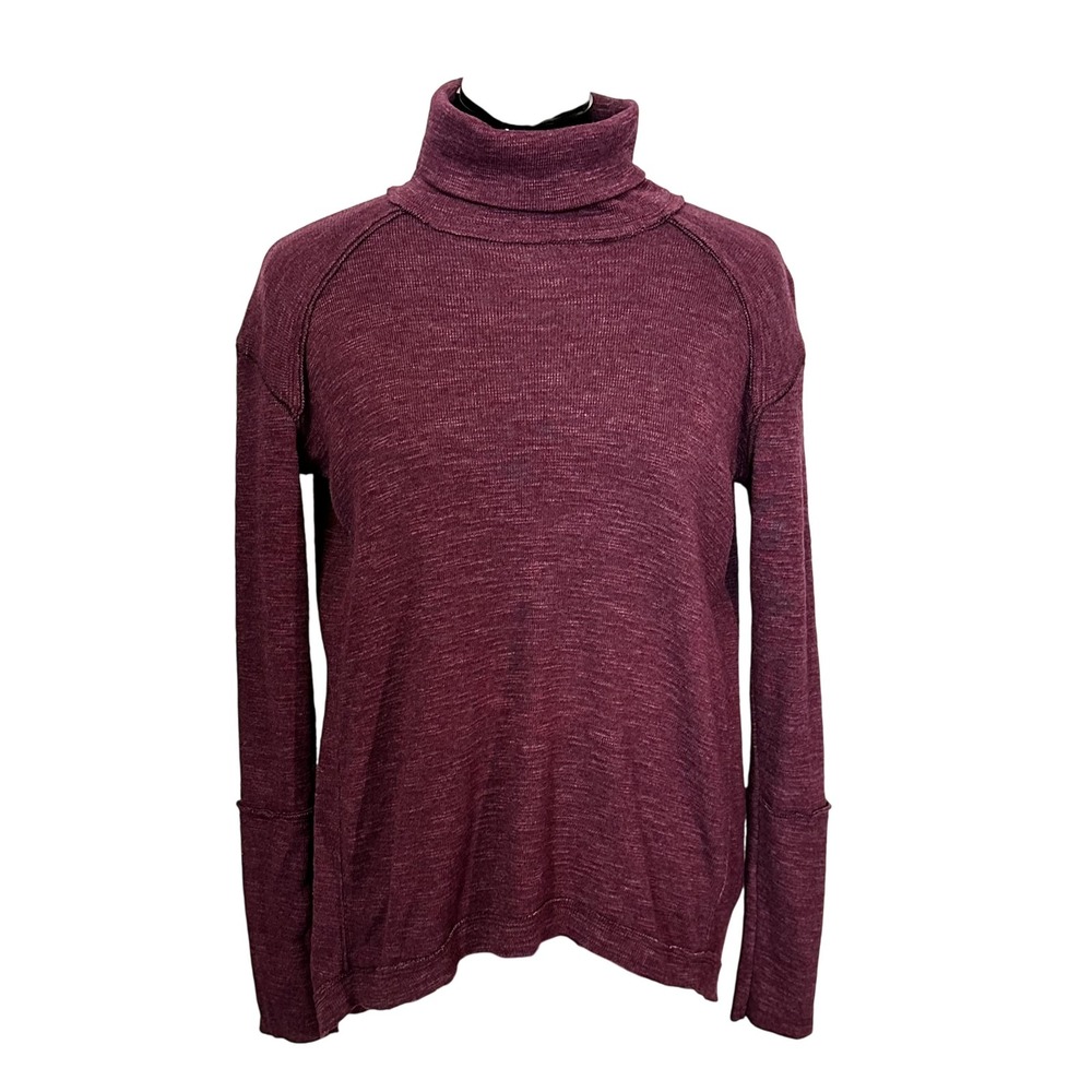 We The Free Womens XS Plum Burgundy Split Back Turtleneck‎ Knit Top Oversized